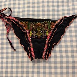 Agua Bendita Black Bikini Bottom with Multicolor Bead Accents